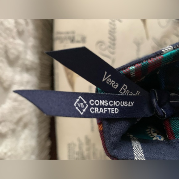 NWT Vera Bradley Tote: Blue/Red Quilted Plaid Fabric, Black Velvet Dog 15x11x6in - Picture 10 of 14